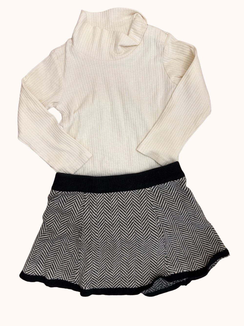 Black & White Herringbone Skater Skirt - Classic Flare